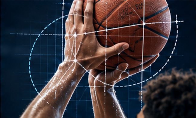 Hands on the ball with blueprint lines over the grip